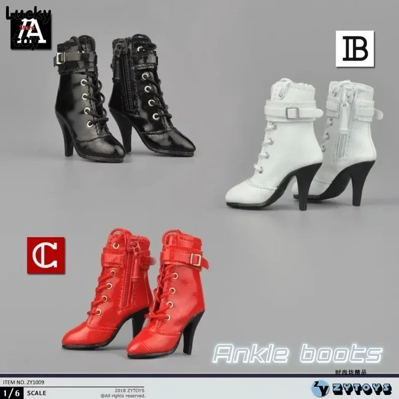 1/6 Scale Fashion Female Soldier Pu Leather Lace Up Boots Hollow Mid-calf Boots Model for 12