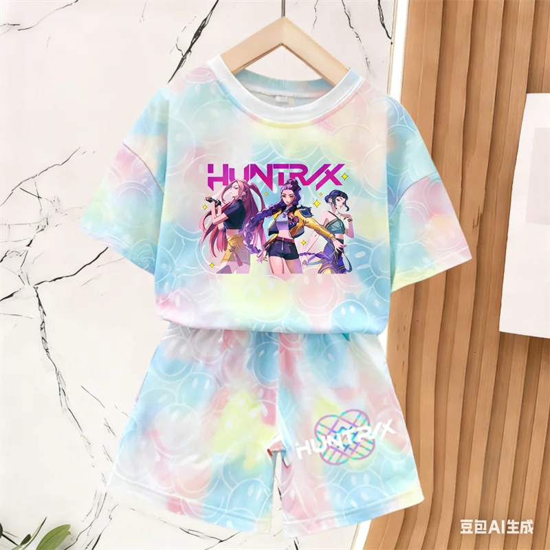 Nouvel ensemble t-shirt et pantalon pour filles, vêtements d'été, ensemble mignon à manches courtes avec motif Smiley, ensemble t-shirt et short pour enfants