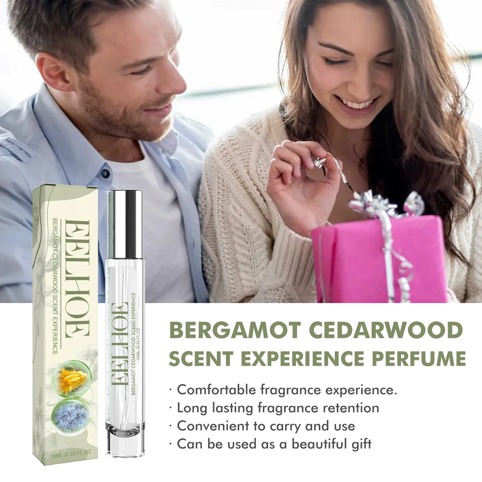 Perfume de bergamota de cedro EELHOE, fragrância fresca e amadeirada, fragrância duradoura, perfume natural e não piggente 0,33 OZ