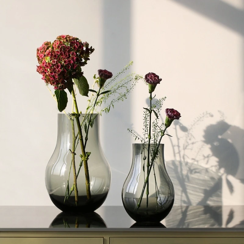 

Premium Grey Gourd Shaped Glass Vase for Pieris Japonica Home Decor Flower Holder
