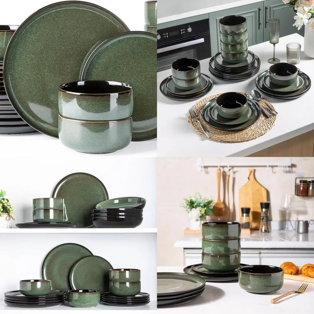 

8-Piece Stoneware Dinnerware Set with Reactive Glaze, Chip and Crack Resistant, Dishwasher, Microwave, and Oven Safe, Service fo