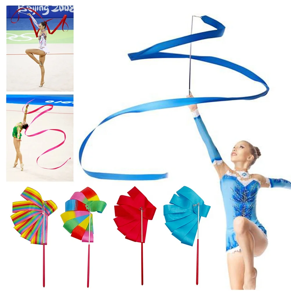 

2 Meters 4M 6M Colorful Gym Ribbons Dance Ribbon Rhythmic Art Gymnastics Ballet Streamer Twirling Rod Rainbow Stick Training