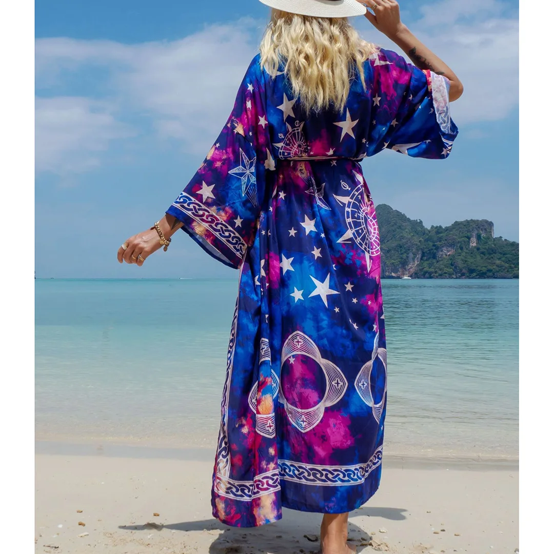 Schlangenmuster-Strandkleid, Strandmode, bedrucktes Maxikleid, Kimono, Boho-Langtunika, Strandkleidung, Damen-Strandüberwurf, Überwürfe, Damen V4426 – Detail 9