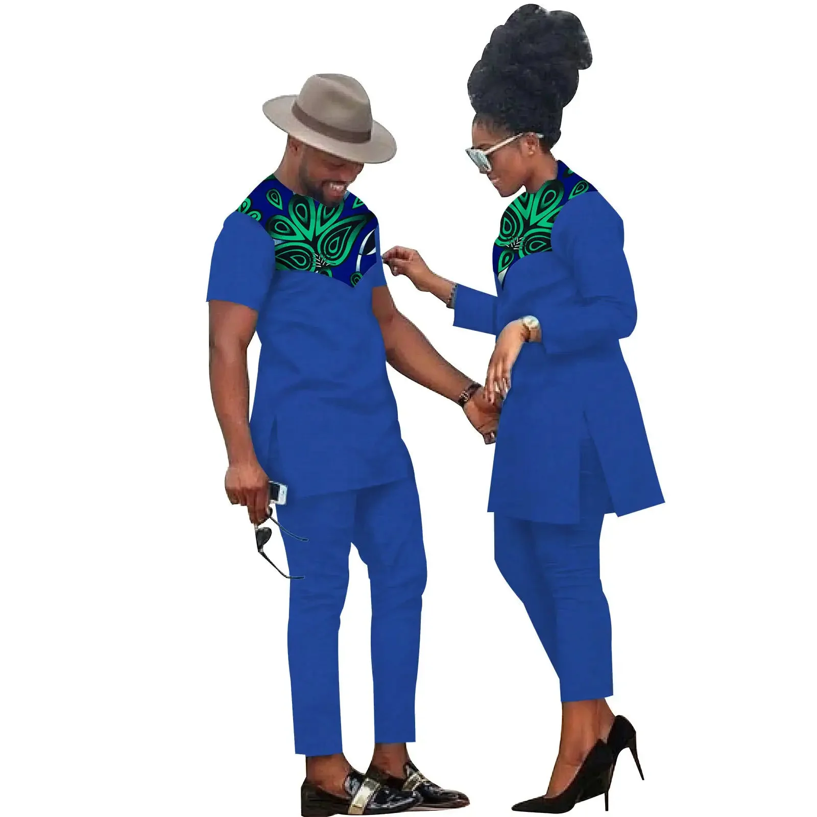 New Dashiki African Women Mermaid Dresses Matching Men Outfits Pant Sets Bazin Riche African Couple Clothes for Wedding Party