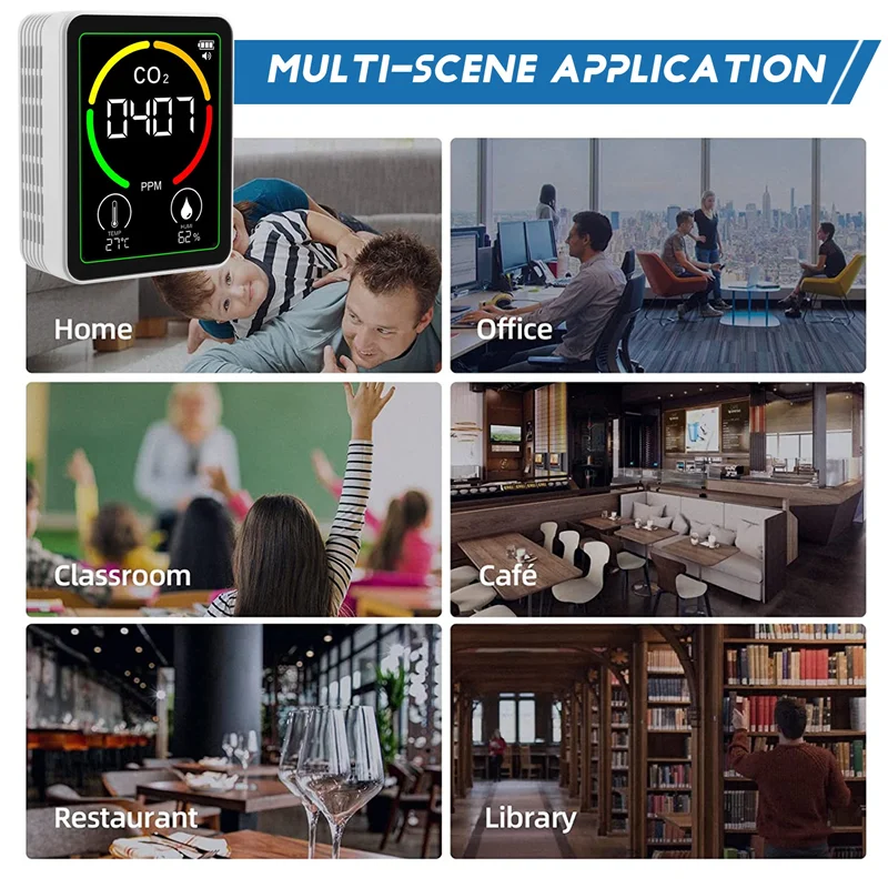 Y14A MT03 3 In 1 Air Quality Monitor CO2 Temperature Humidity Tester CO2 Detector Carbon Dioxide Detector
