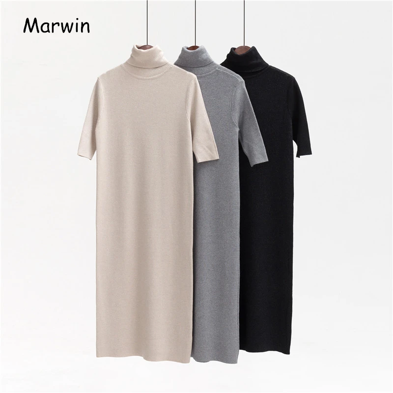 Marwin New-Coming Long Half Turn-down Collar Knitted Pullovers Solid Primer Shirt Knitted Dress Winter Sweater High Qulaity