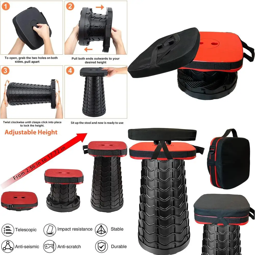 

Portable Collapsible Stool Set - Heavy Duty Square Collapsible Stool + Thick Seat Cushion - 550lbs Load Capacity for Camping Tra