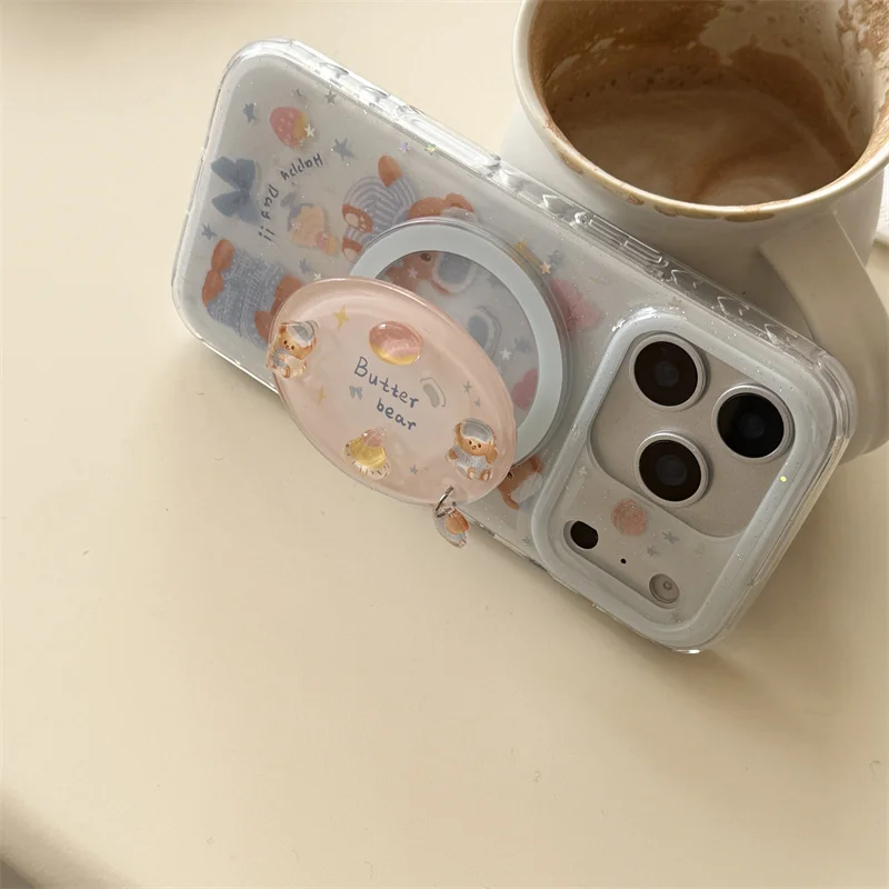 Kawaii Cartoon Bear Magnetic Phone Case For iPhone 17 Pro 16 15 14