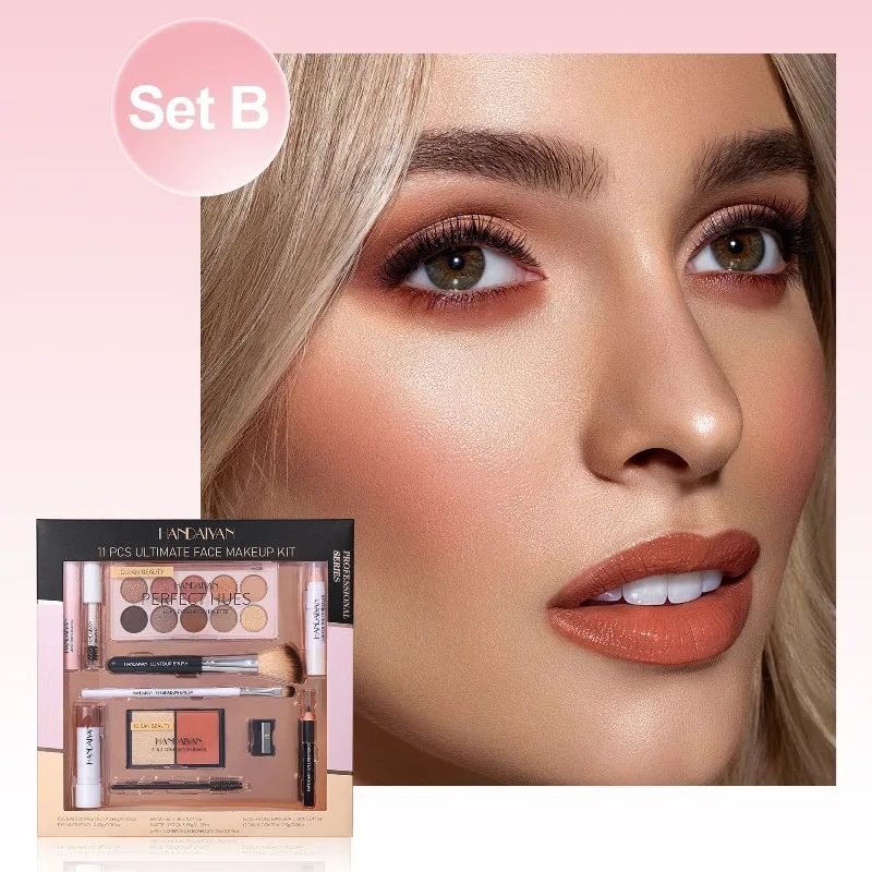Complete Make-up Collectie 11 Stuks Lipgloss Oogschaduw Mascara Set Reisvriendelijke Case met Gereedschap Perfect voor Geschenken Make-up Kit