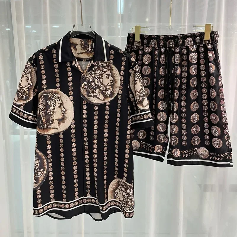 Ropa Hombre Royal Luxury Men Shirt Sets Vintage Pattern Character Printed 2 Piece Hawaiian Shirt Suit Casual  Conjunto De Hombre view 2