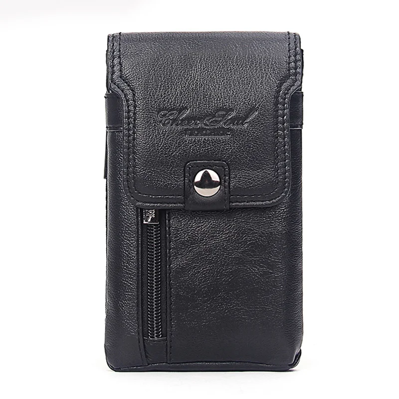 Men's Cell Phone Case Cigarette Waist Bag Cowhide Purse Cover Skin Hook Bum Pouch Casual Genuine Leather Belt Hip Fanny Pack