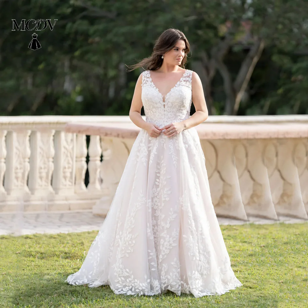 

Свадебные платья больших размеров 2026: Роскошные, А-силуэт, с аппликациями, без спинки, V-образный вырез, из тюля, в стиле бохо, на заказ