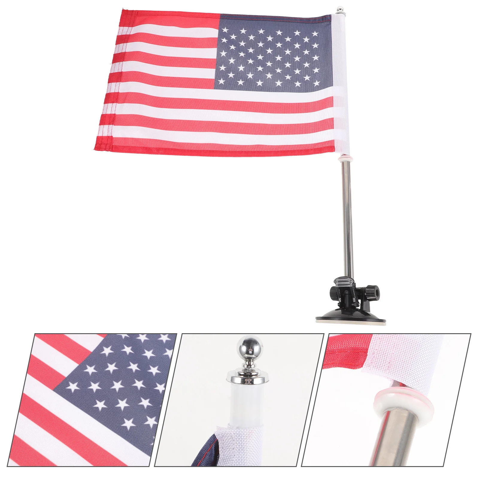 Sign American Car Parade Flagpole Base Suction Cup Telescopic Exterior with ( + Flag) Holders Mount Metal Stands