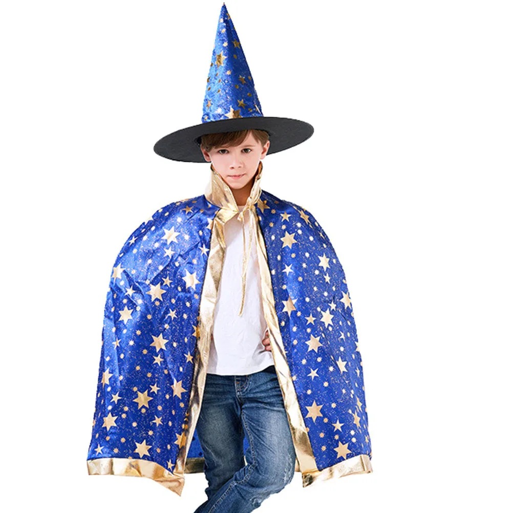 

1Pcs Children Five-Star Hooded Cloak Bright Color All-Size Festival Performance Halloween Party Creative Cape Halloween Cloak