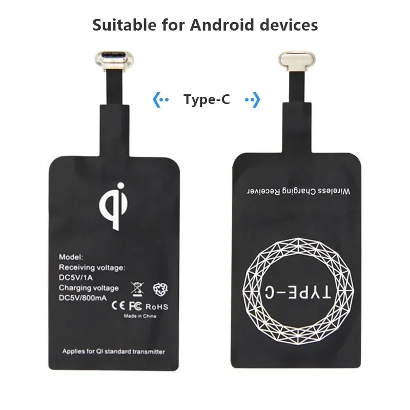 Lightweight Qi Wireless Charging Receiver for Samsung Huawei Xiaomi Universal Micro USB Type C Fast Wireless Charger Adapter