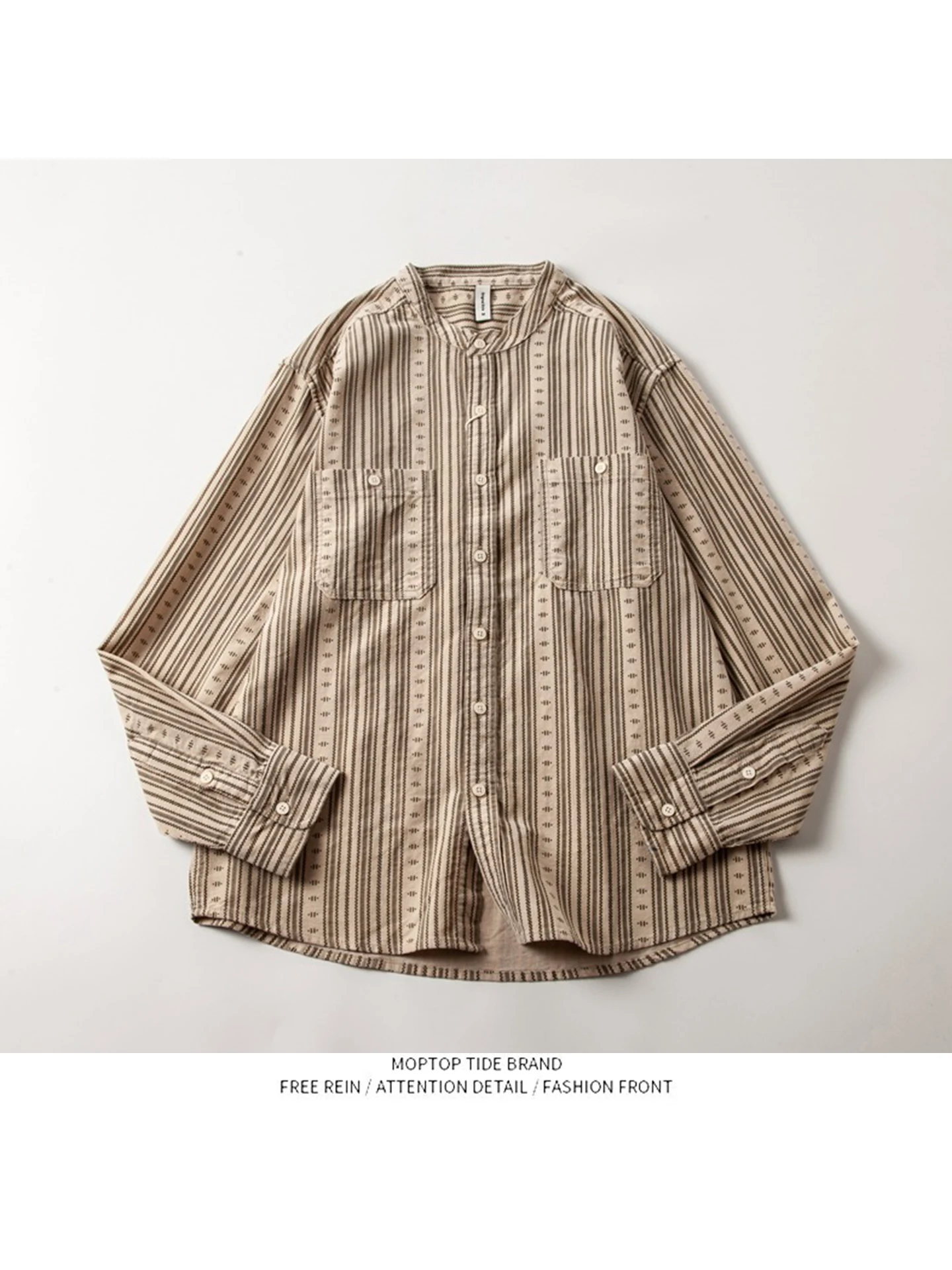 

Mr. WH Long Sve Stand Collar Striped irt Men's Corduroy Casual irt Jaet Outfit Polyester Fiber Youth Faion