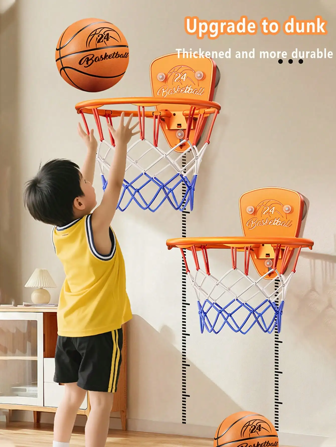 Boys Basketball Stand Set, Punch-Free Indoor Basketball Stand, Children's Shooting Stand for Home Use, 7-Inch Silent Basketball