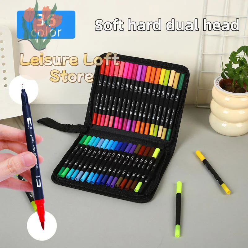 Dual Tip Brush Pen Set 60 Vibrant Colors Portable Case For Coloring Drawing Calligraphy Art Projects