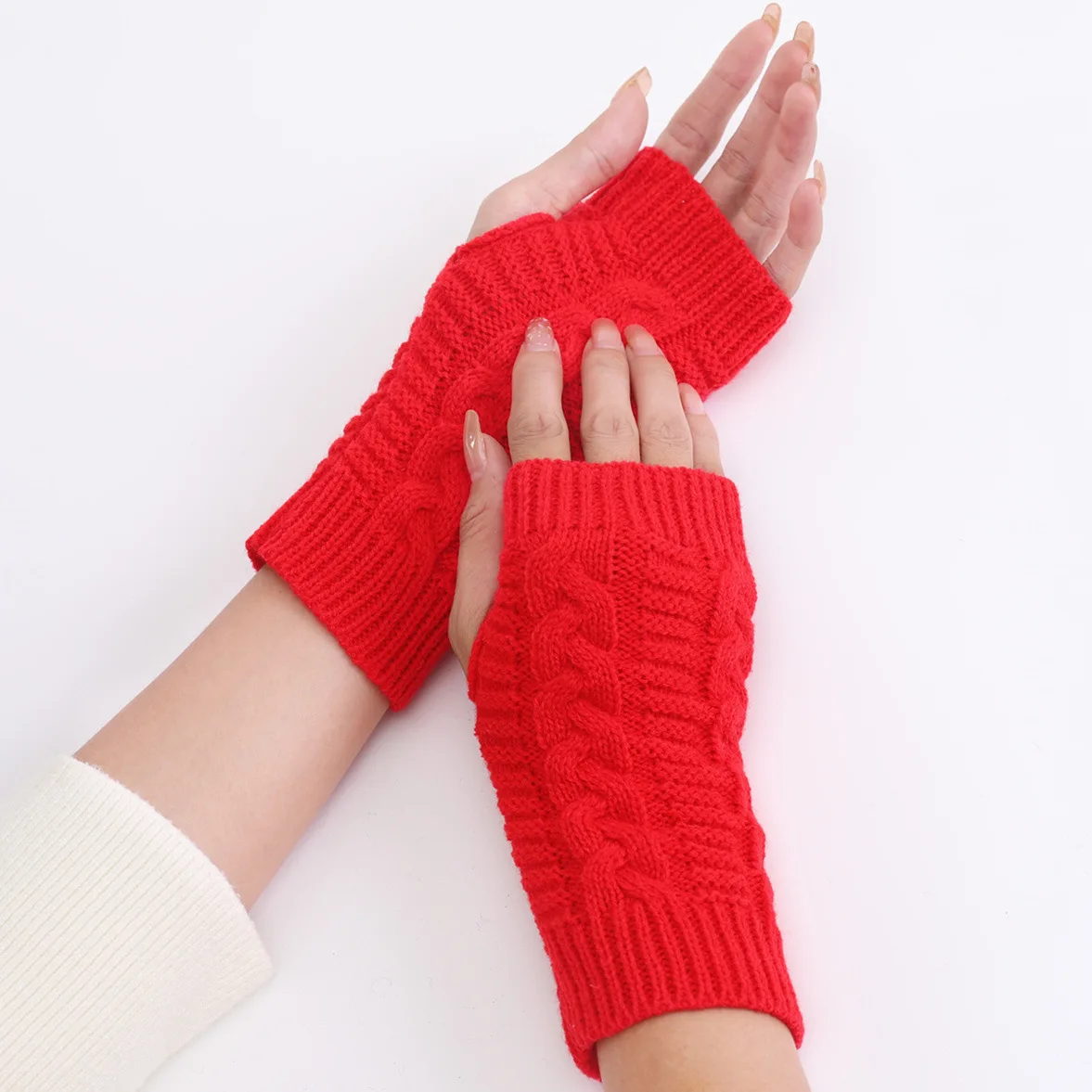 Women\'s Knitted Long Hand Gloves Warm Embroidered Mittens Winter Fingerless Glove for Women Girl Guantes Invierno Mujer Luvas