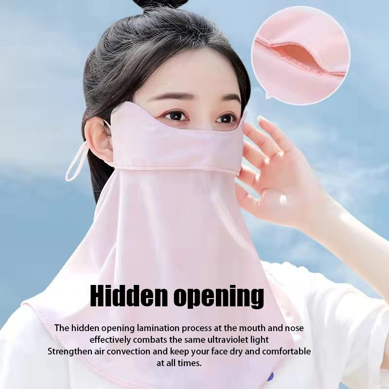 Ice Silk Sunscreen Mask Summer UPF50+ Anti-UV Face Cover Neck Gaiter Scarf Outdoor Breathable Neck Protection Ear Hanging Mask