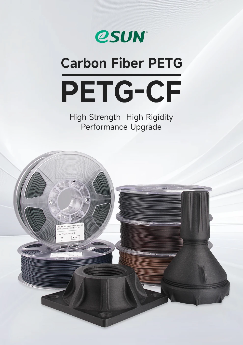 ESUN Carbonfaser PETG 3D-Filament Hochfestes 3D-Drucker-Filament 1,75 mm 1 kg PETG Carbonfaser-Filament für Bambu Lab PETG-CF – Detail 1