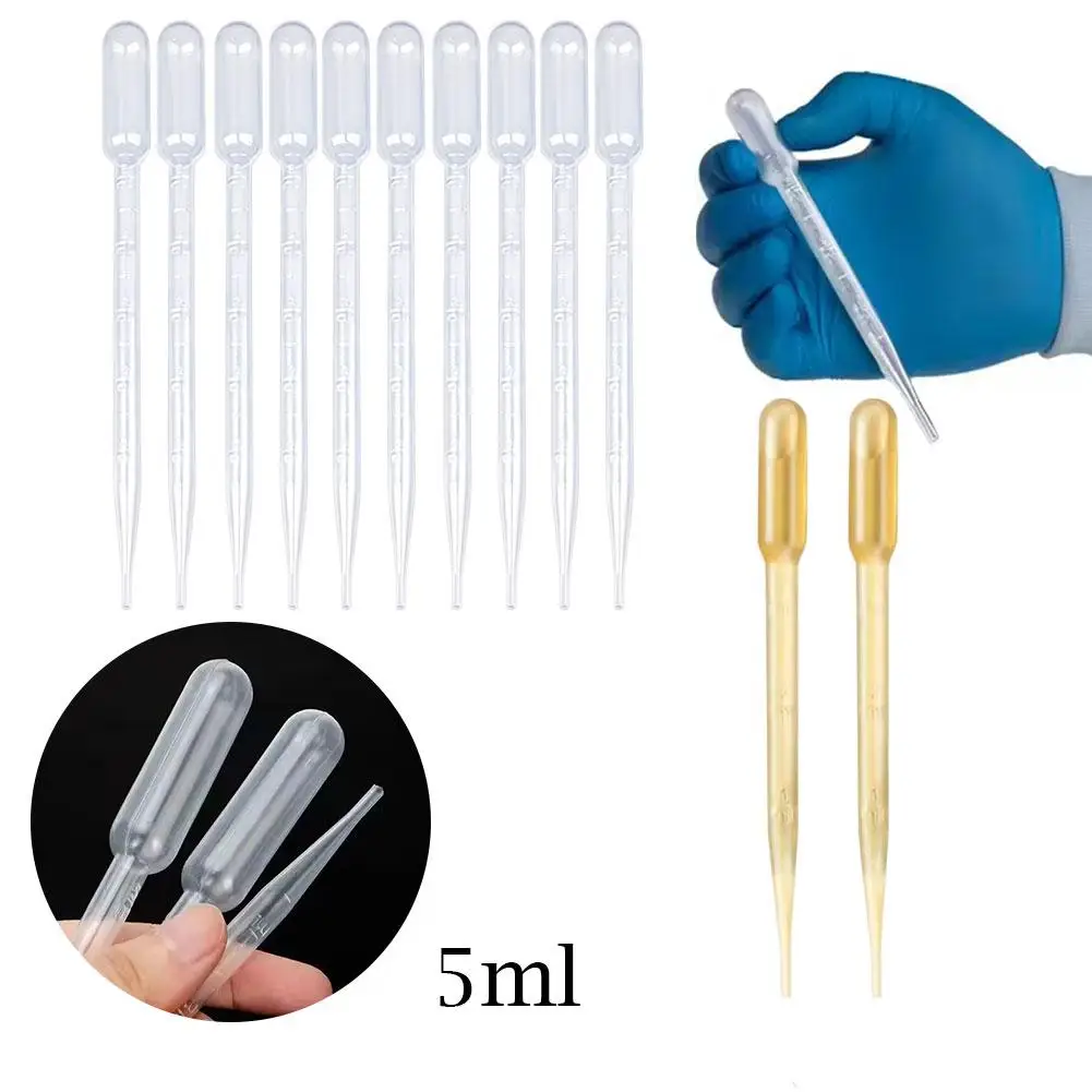 10 pipetas desechables de plástico transparente de 5 ml, cuentagotas de transferencia, herramienta de extracción de líquidos para experimentos científicos