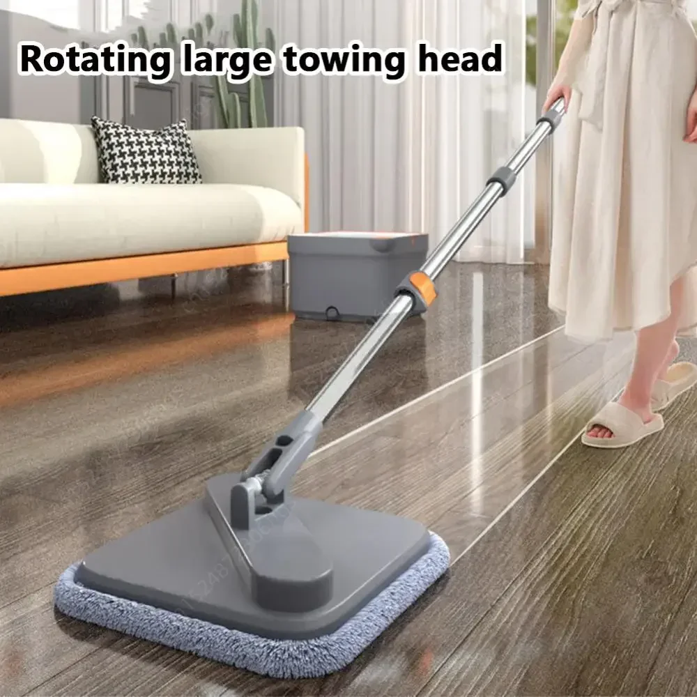 Lazy Floor Floating Mop No Hand Washing 360 Rotation Flat Floor Mop Household Cleaning Tools Dual Use of Dry and Wet with Bucket