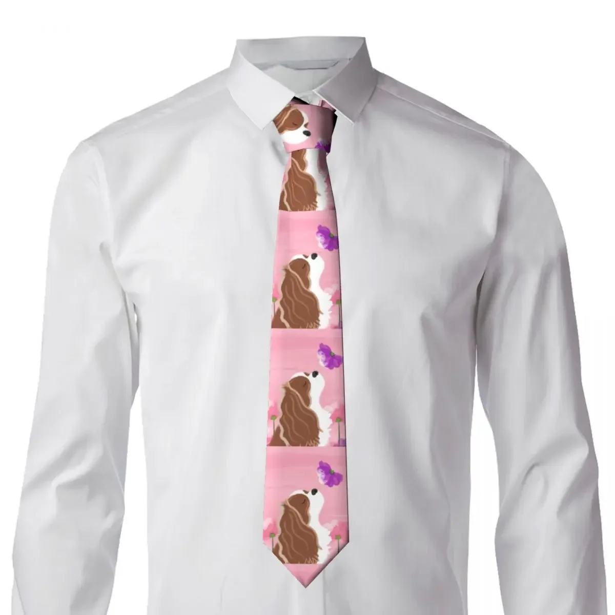 Romantic Cavalier King Spaniel Necktie Men Customized Silk Dog Neck Tie for Business