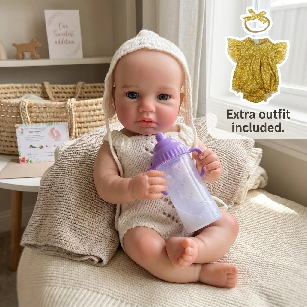 13 Inch Awake Loulou Reborn Doll, Soft Touch Silicone, White Outfit, 2 Outfits Birthday Gift