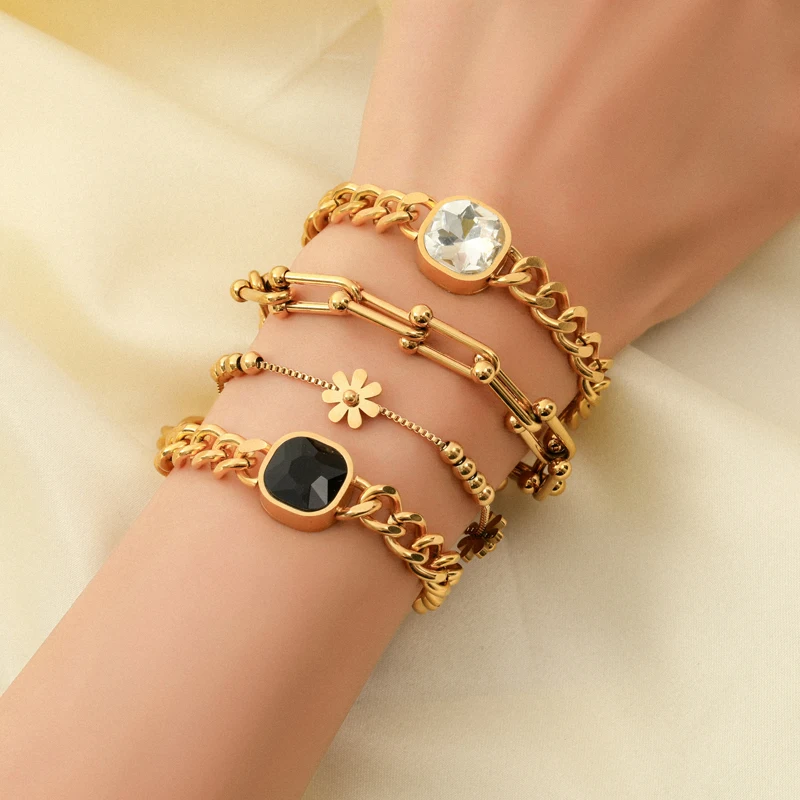 EILIECK 316L Stainless Steel Gold Color Thick Chain Necklace Bracelet For Women Girl New Fashion Waterproof Jewelry Set Gift