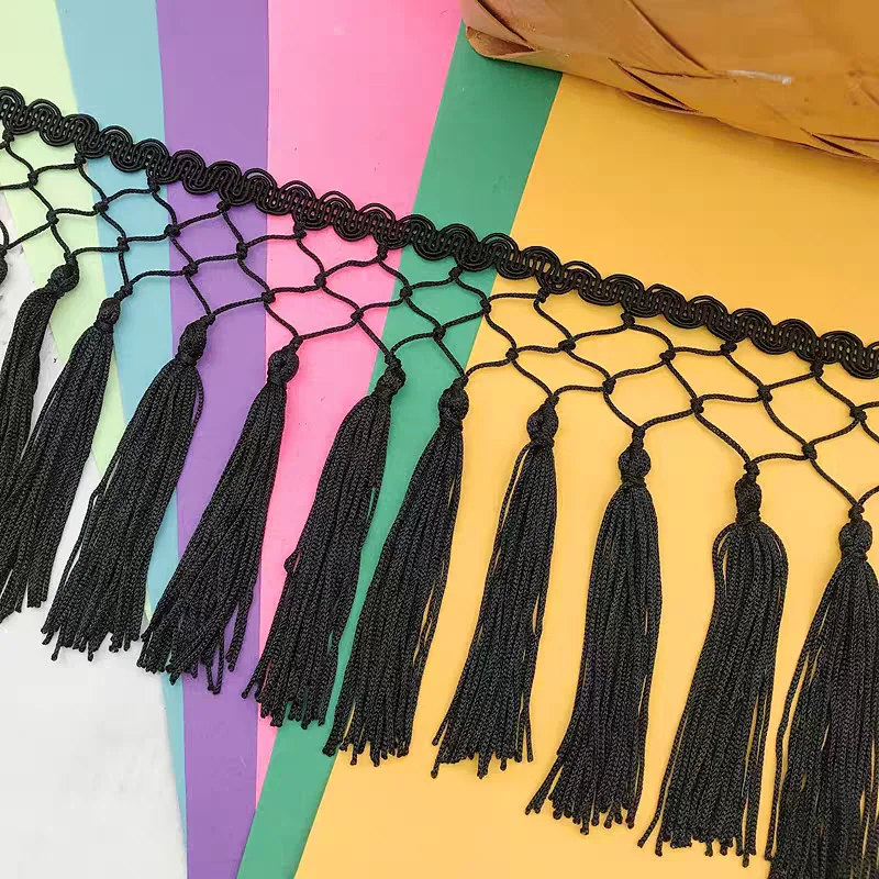 15cm Wide Black, White, Red, Net Braided Tassle Dropper Polyester Chainette Fringe, By 1 Yard