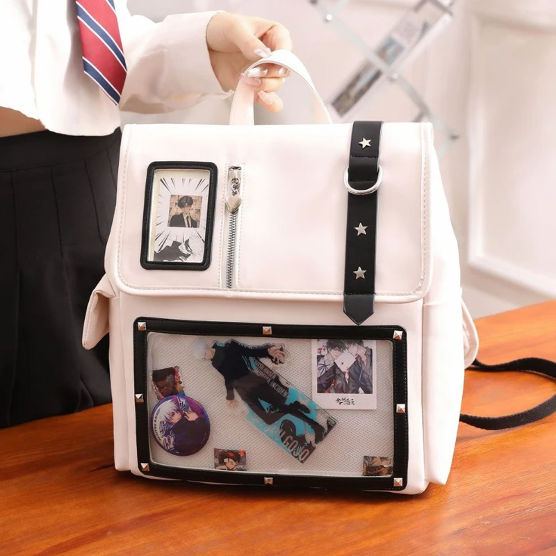 حقيبة ظهر يابانية Y2K Kawaii شفافة Itabag ذات سعة كبيرة من جلد البولي يوريثان حقيبة مدرسية للنساء والفتيات JK Fashion للاستخدام اليومي