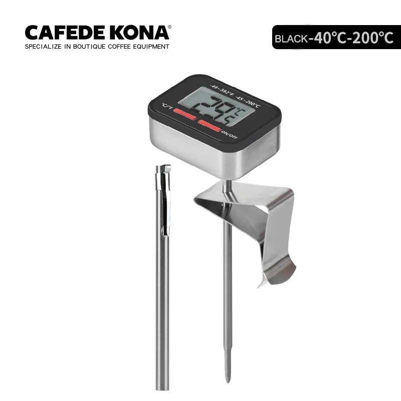 CAFEDE KONA Thermometer(Black) Hand brewed coffee food latte art cup hanging temperature measurement large screen speed display