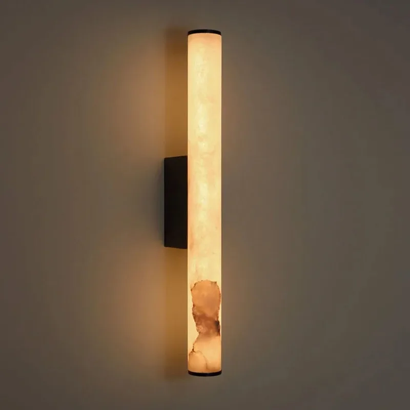 Spain Marble Long Tube LED E27 Wall Lamp Modern Luxury Living Room Restaurant Hotel Bedroom Black Gold Copper Base Sconces Light