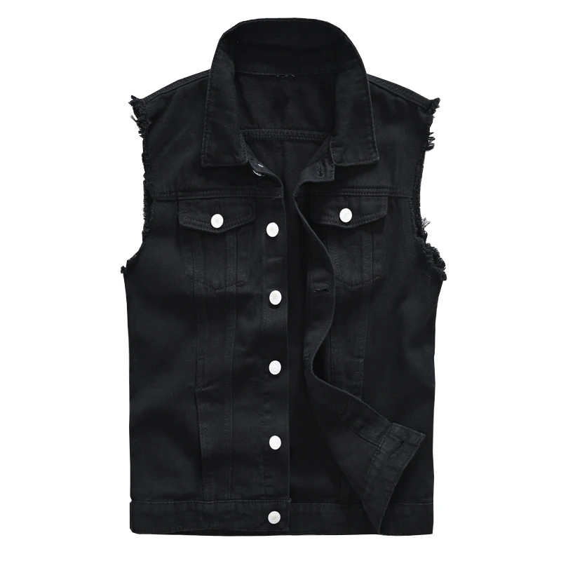 

Sokotoo Men's Black Jean Vest Slim Fringe Denim Waistcoat Sleeveless Tank Top