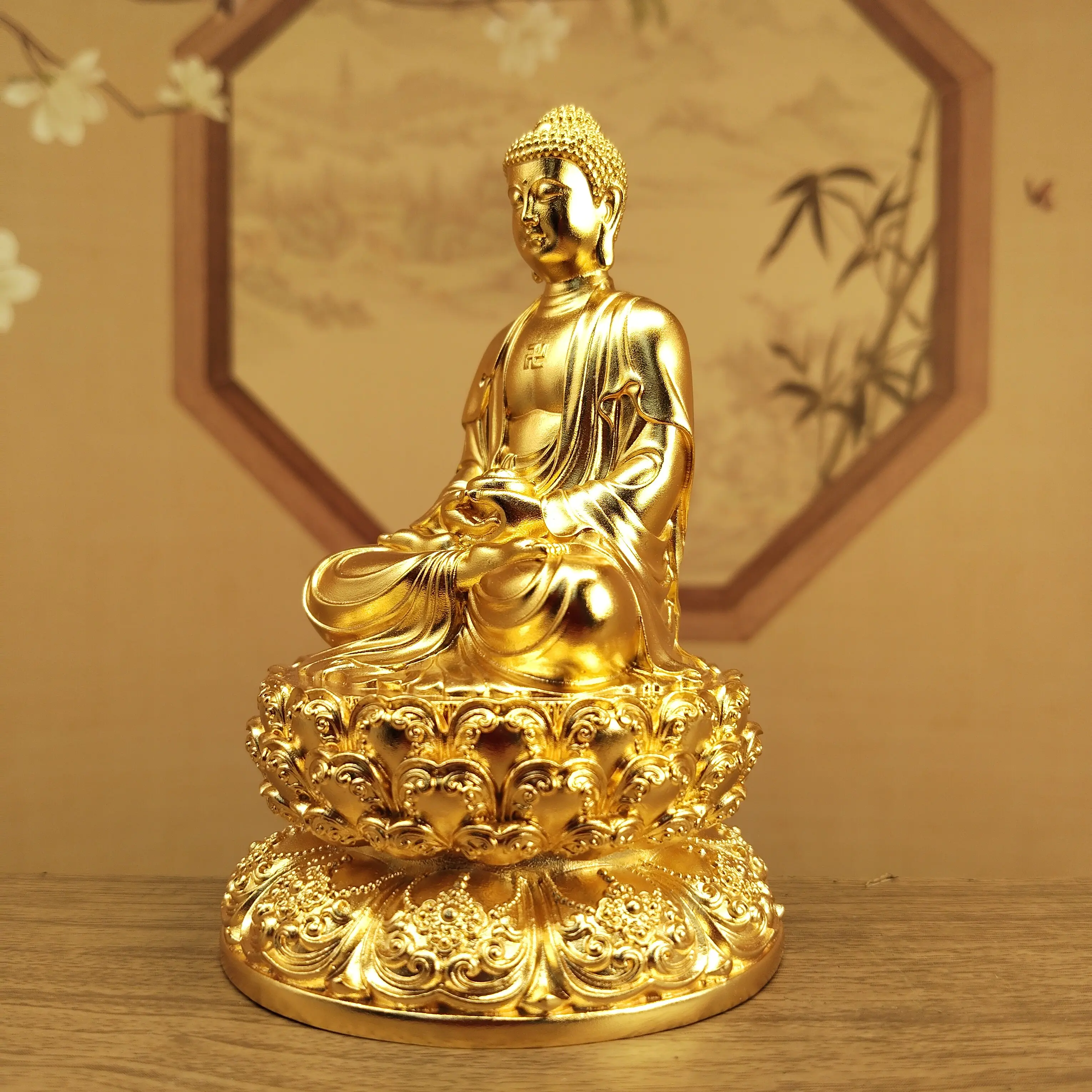 Nepal Craft Gold-Plated Three Buddhas Shakyamuni Amitabha Medicine Buddha Statues 10cm Home Altar Blessing