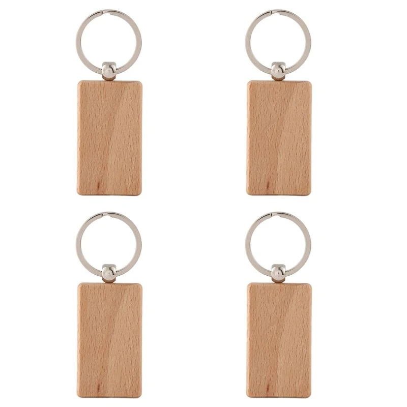 A32HOT-400 Blank Wooden Keychain Rectangular Engraving Key ID Can Be Engraved DIY
