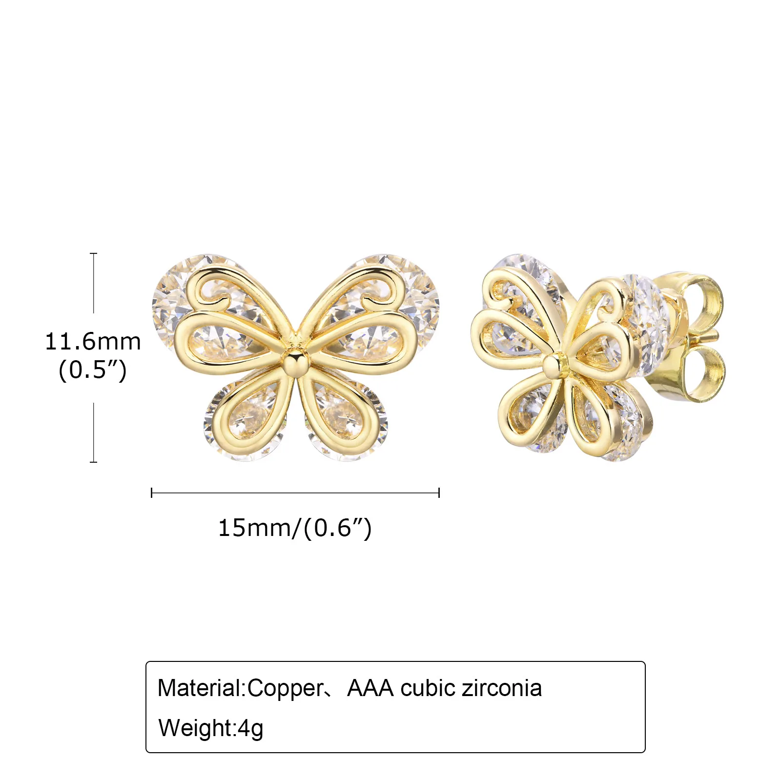 Vnox Cubic Zirconia Butterfly Stud Earrings for Women Girls, Cute Lady Ear Jewelry, Sparking Brinco