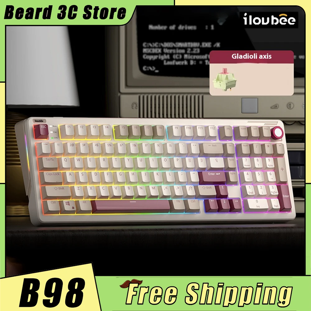 iLovbee B98 Retro Mechanical Keyboard 3Mode Wireless Bluetooth Gaming Keyboard Hot Swap RGB Custom Gasket Pc Gamer Accessories