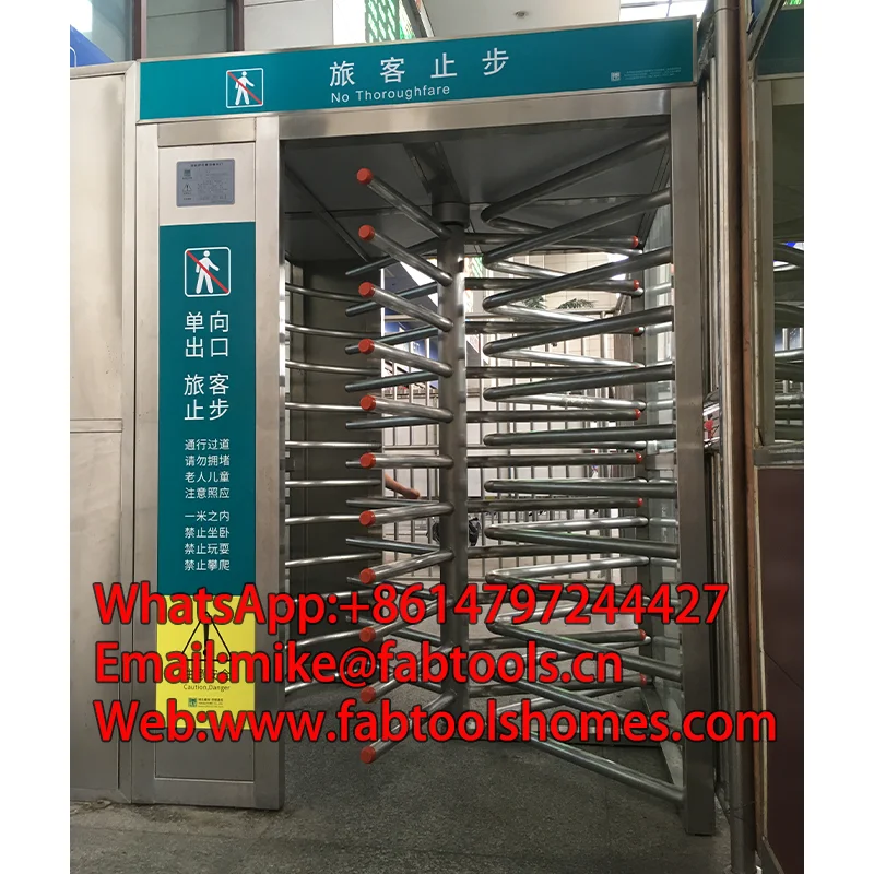 Full height turnstiles at airport concourse entrance and exit Access card coin-operated revolving door