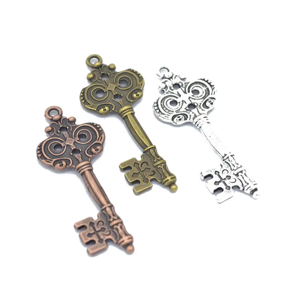 25pcs 51*20mm 4Colors Antique Silver Color Antique Bronze Plated Vintage Key Charm Key Charms Findings Key Charm DIY F0337