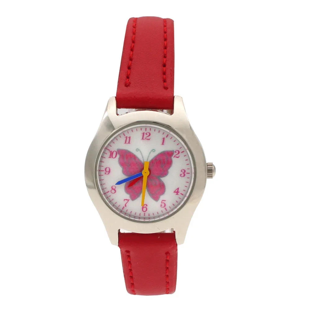 لطيف الكرتون ووتش أزياء صغيرة فراشة فتاة الكوارتز ساعات جلدية كوارتز الأطفال هدية ساعة اليد