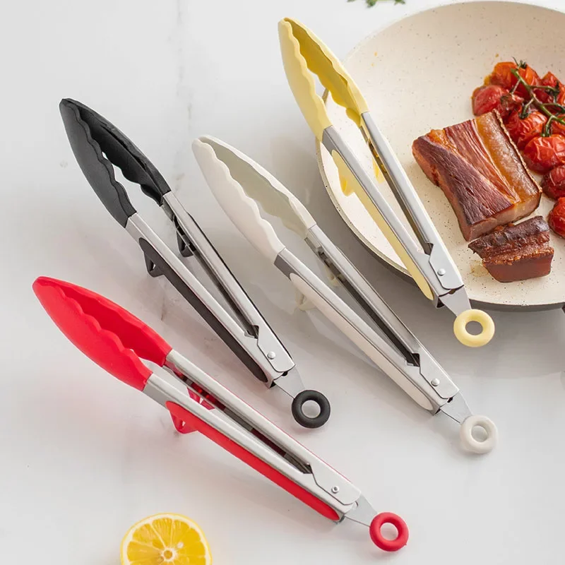 

10-inch Food Tong Silicone Non-Slip Cooking Clip Stainless Steel Kitchen Tongs Clamp Salad BBQ Tools Grill Kitchen Accessories