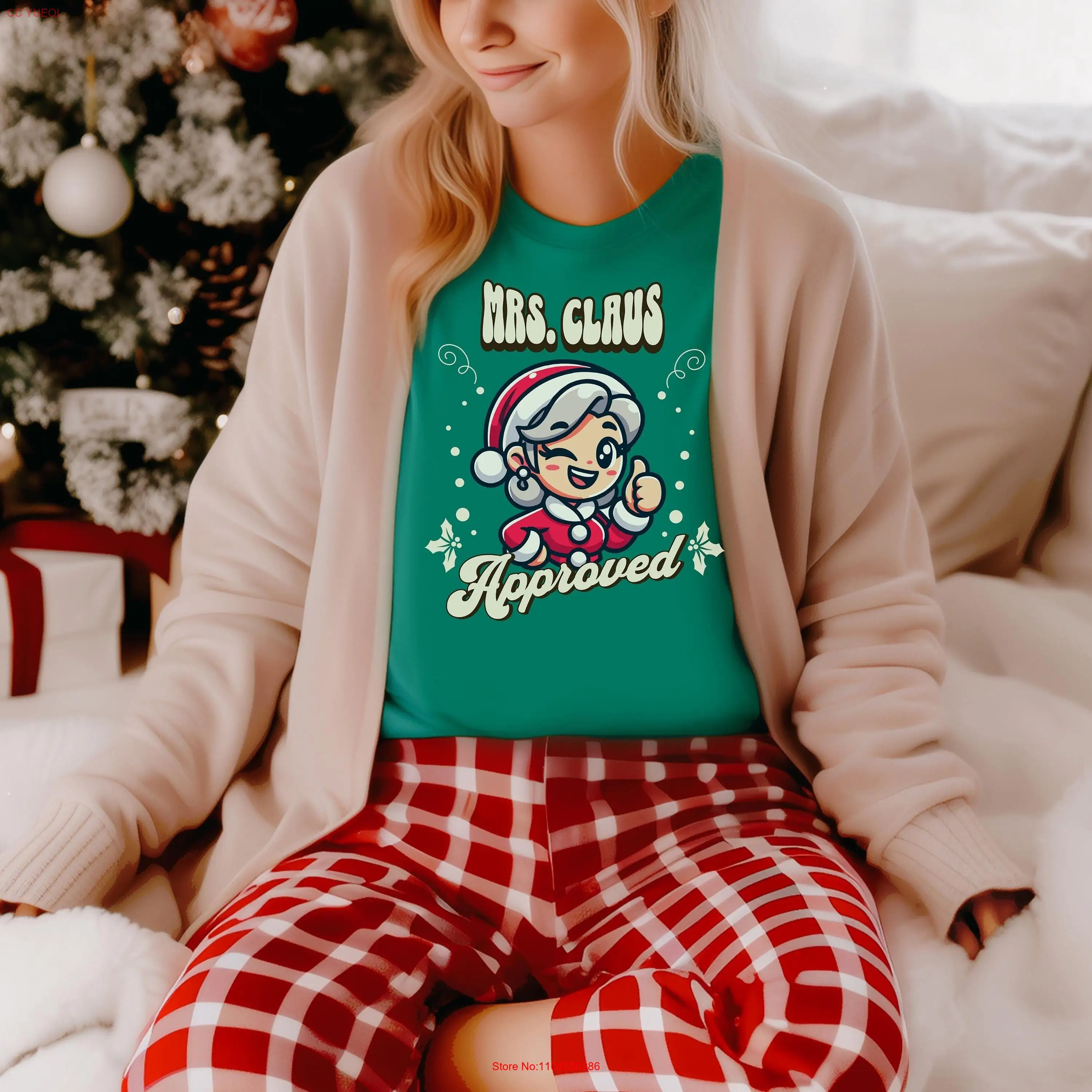 Mrs Claus Approved T Shirt Christmas Holiday Cute Jersey Top Funny Elf  long or short sleeves