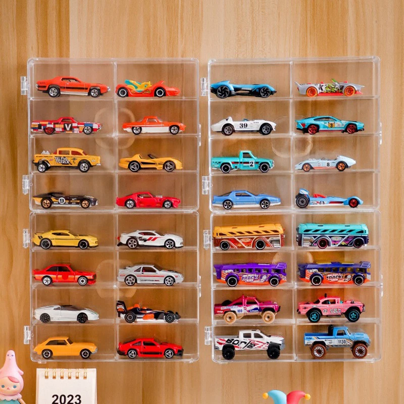 8-Grid Acrylic Car Display Box Non-Punching Adhesive Wall Mounted Transparent Toy Cabinet Rack Dustproof for Models