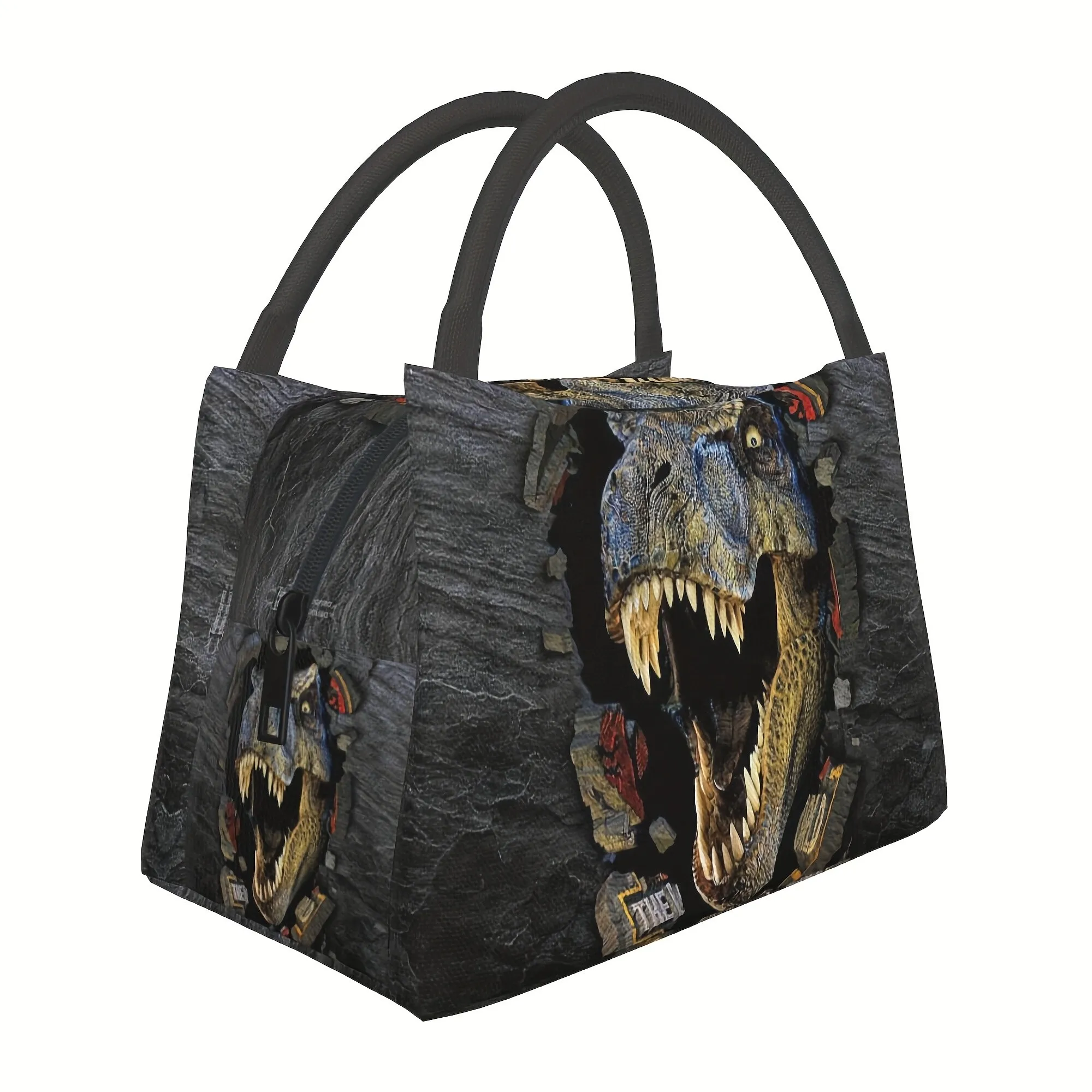 Dinosaur Breaking Wall Print Insulated Lunch Tote Bag Reusable Cooler Bag for Men Women