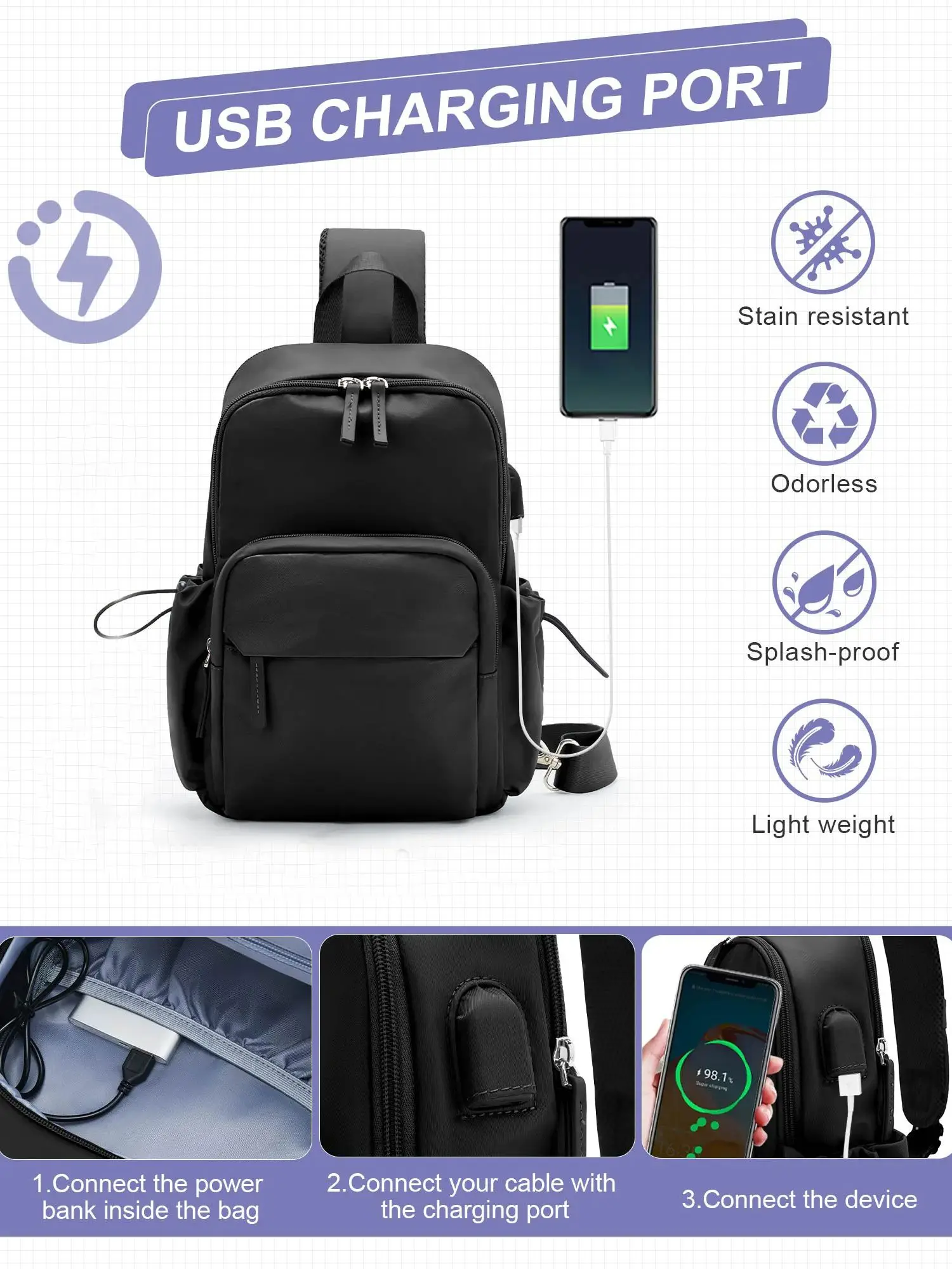 Versatile Chest Bag for Men Women Casual Sports Crossbody Bag Fashion Small Shoulder Bag with USB Charging Large Capacity Waist