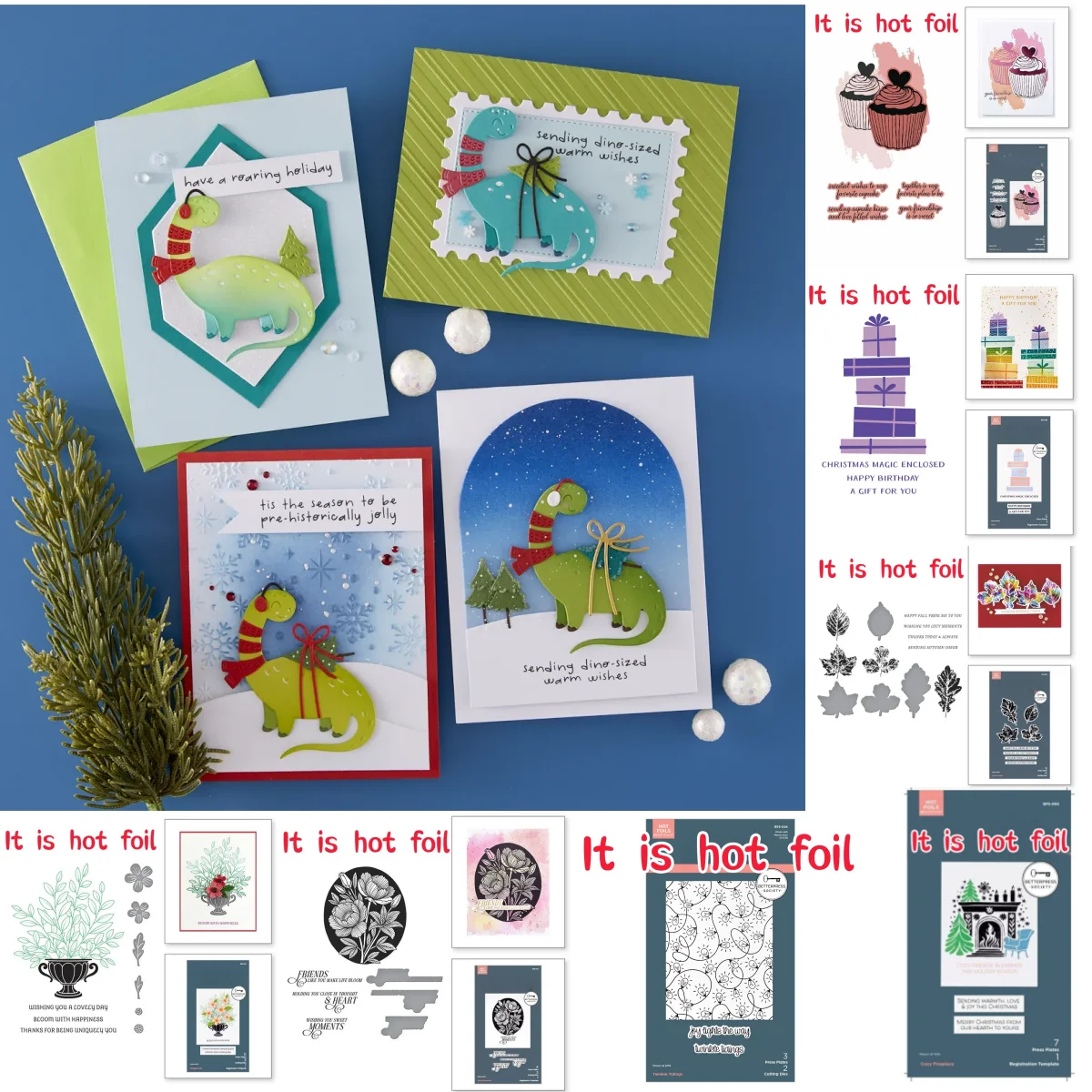 Flower Cupcakes Dinosaur Fireplace Hot Foil Metal Cutting Dies Stencil for DIY Making Card Scrapbook Template Christmas 2025