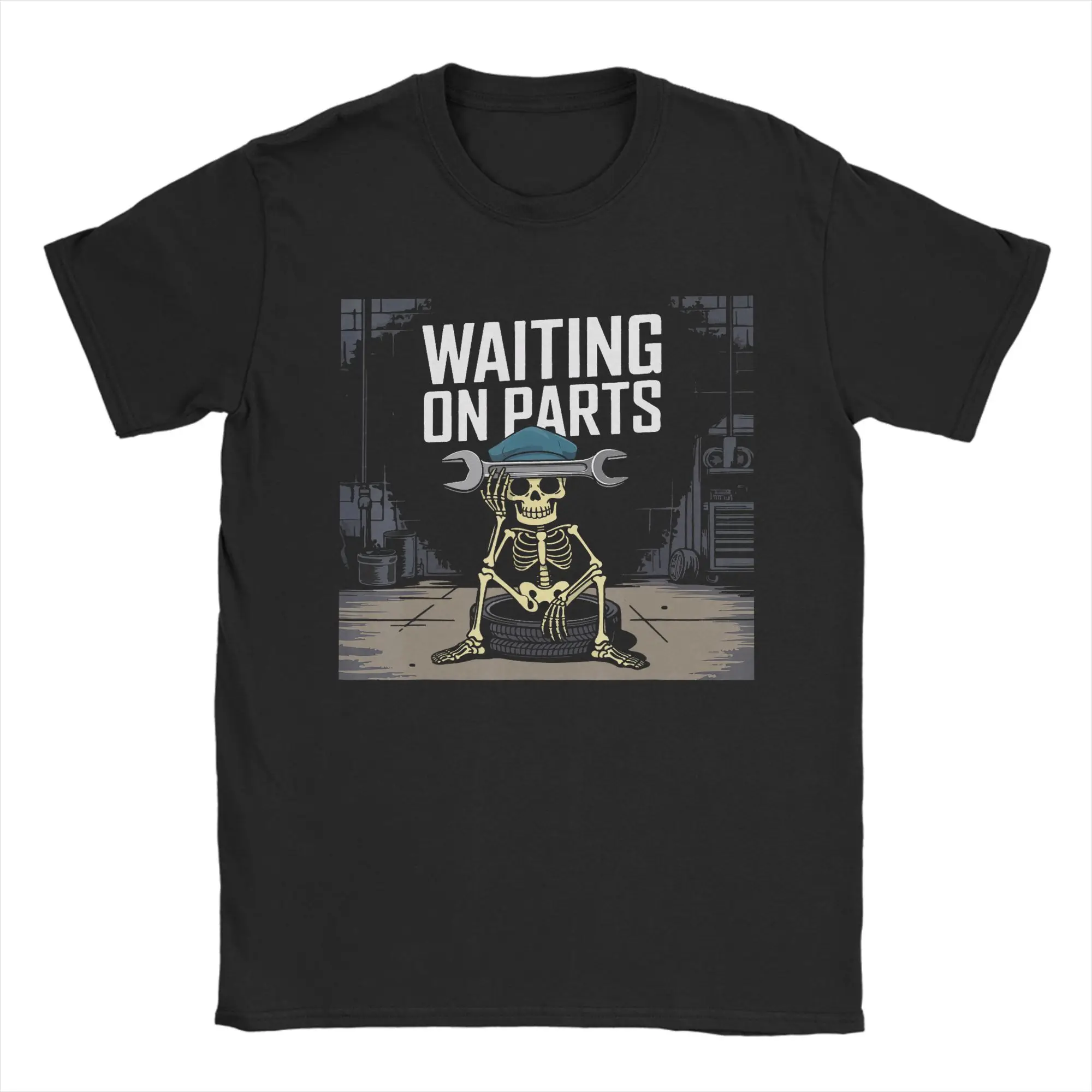 Funny Waiting On Parts Mechanic Skeleton Auto Repair Life T Shirt T Shirts Short-Sleeved Tshirt Summer Pure Cotton Top Tees