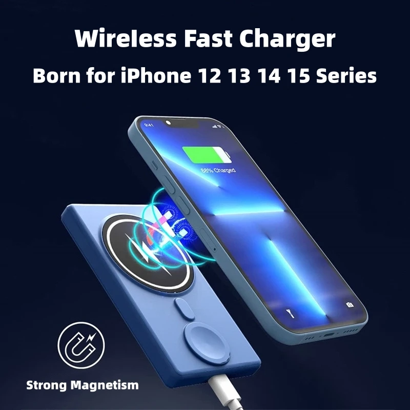 3 в 1 Powerbank PD15W Магнитное беспроводное быстрое зарядное устройство для Apple iPhone 16 15 14 13 12 11 8 AirPods iWatch Внешняя запасная батарея